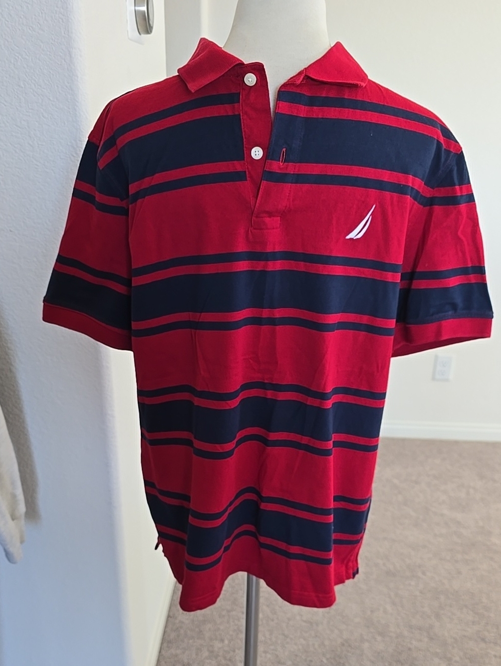 Nautica Red and Navy Striped Polo